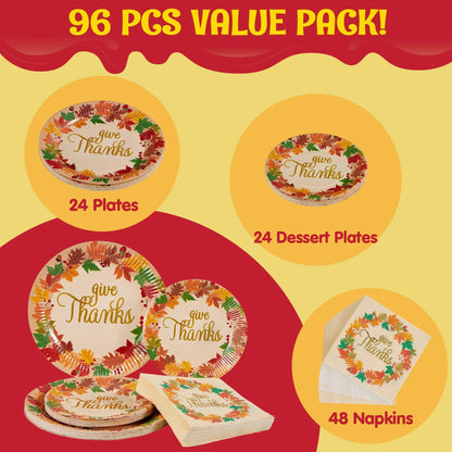 Thanksgiving Paper Plates & Napkins Set for 24 Guests