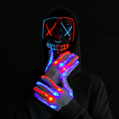Halloween LED Mask with Light-Up Gloves (Blue & Red)