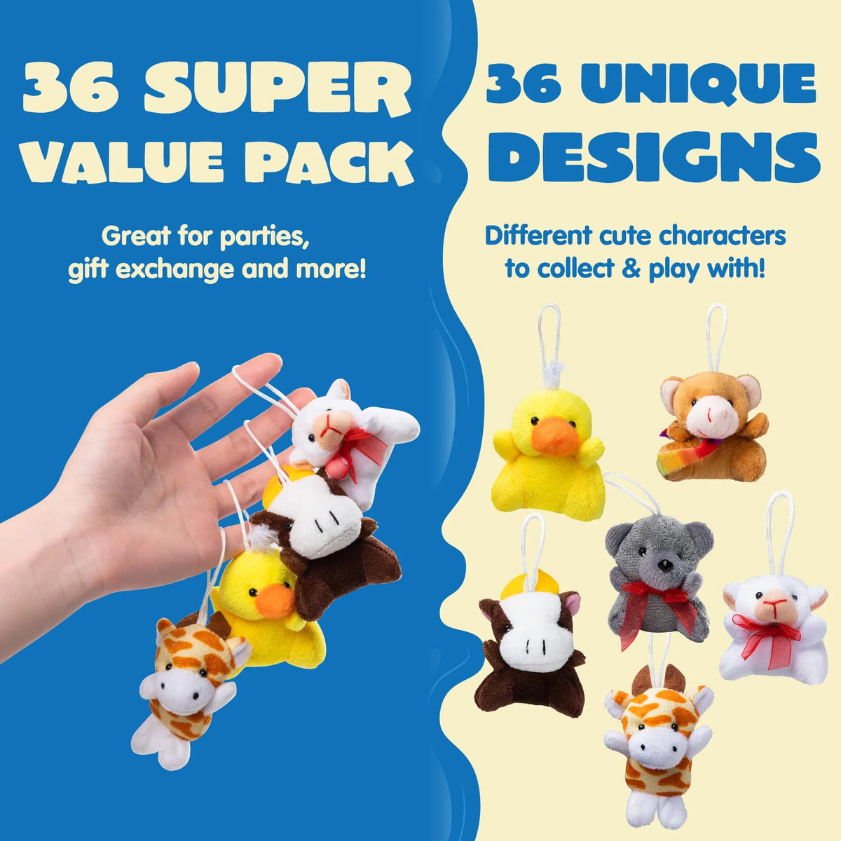 36-Piece Mini Plush Animal Toy Set (2.5-3 Inches, No Egg Shells)