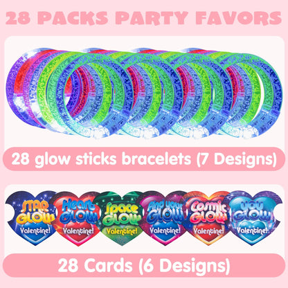28 Glow Stick Bracelets with Valentine's Day Cards for Kids Party Favors