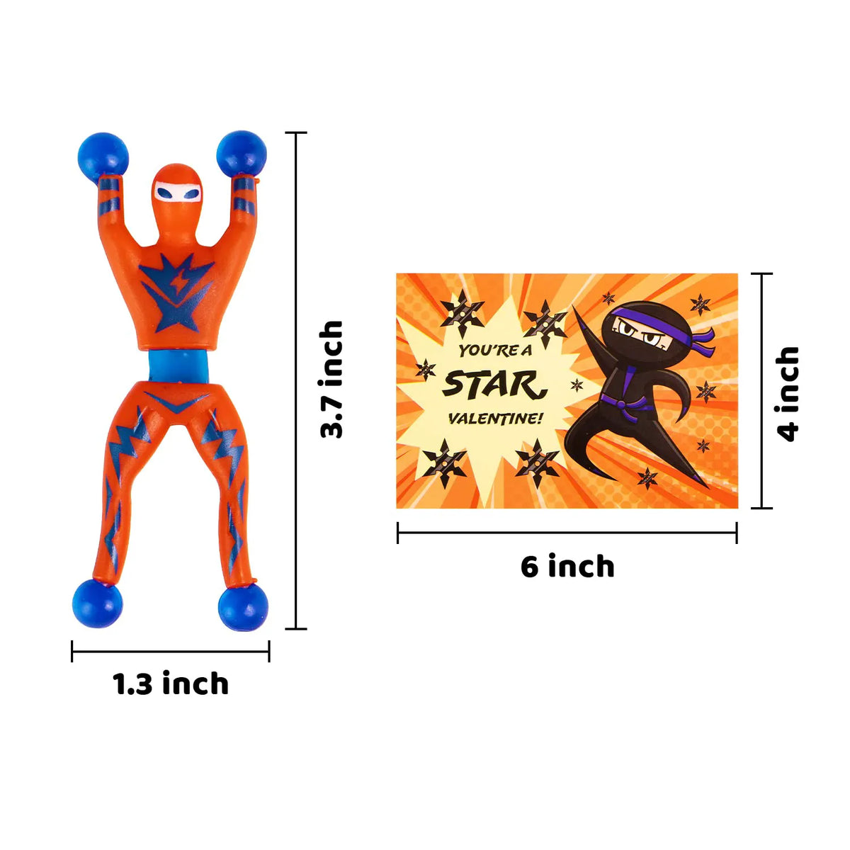 28 Sticky Climbing Ninjas with Kids Valentine's Cards for Valentine Party Favors