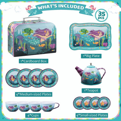 Mermaid Pretend Play Tin Teapot Set