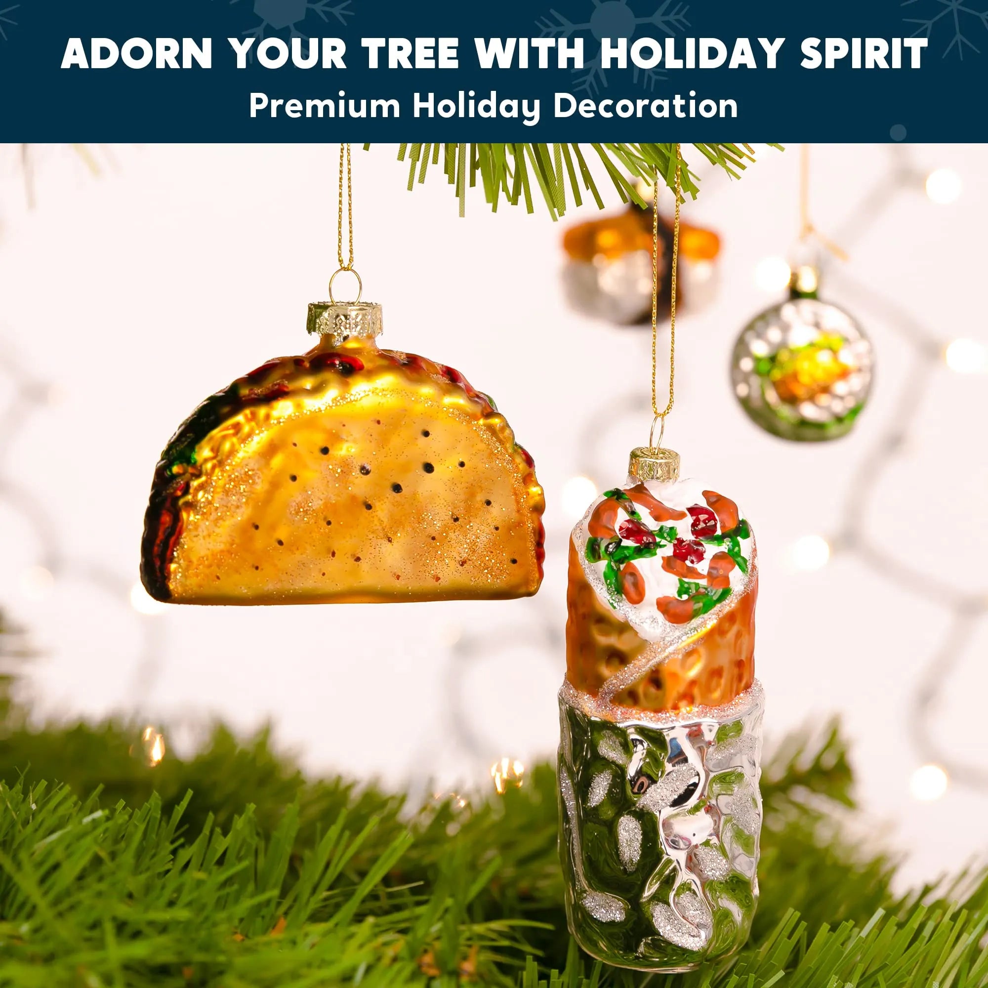 Christmas Glass Blown Ornament: Taco and Burrito Set