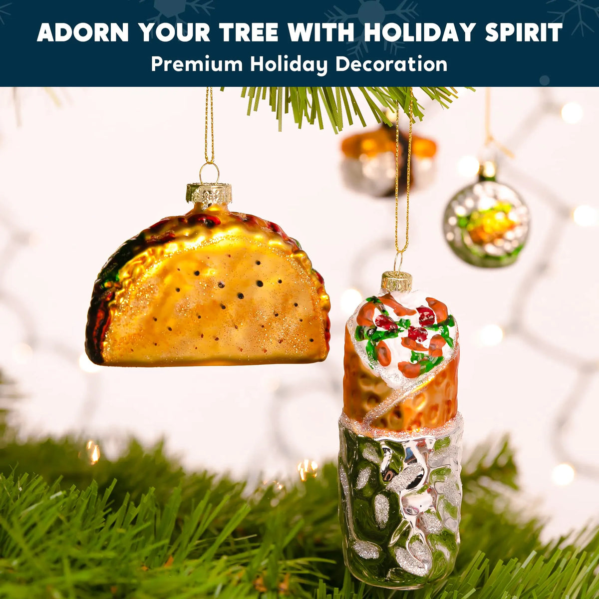 Christmas Glass Blown Ornament: Taco and Burrito Set