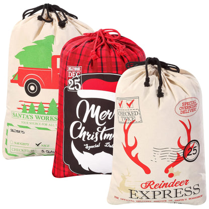 Christmas Canvas Burlap Gift Bags (3-Pack)