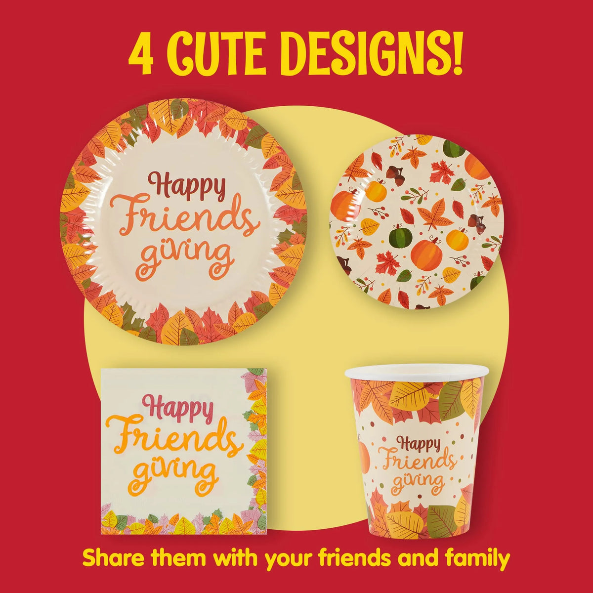 120-Piece Friendsgiving Disposable Dinnerware Set with Paper Plates and Napkins