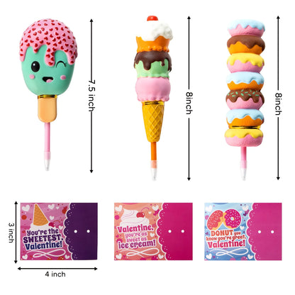 6-Pack Squishy Pens with Valentine's Day Cards for Kids - Classroom Exchange Gifts