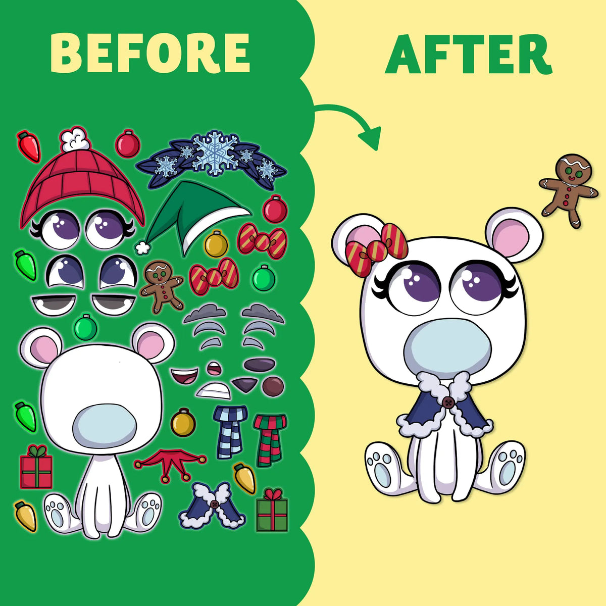 Make-a-Face Christmas Stickers, 6 Designs, 36 Pieces
