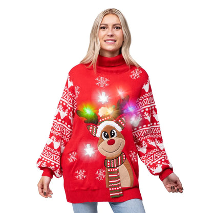 Adult Christmas Reindeer Long Sweater with Lights