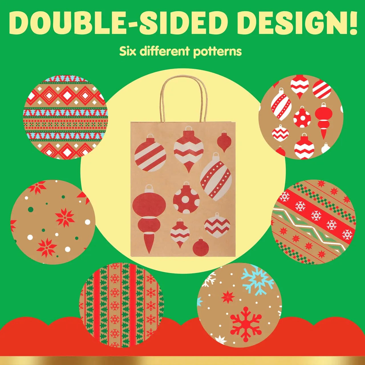 24-Pack Christmas Kraft Gift Bags with Assorted Holiday Prints