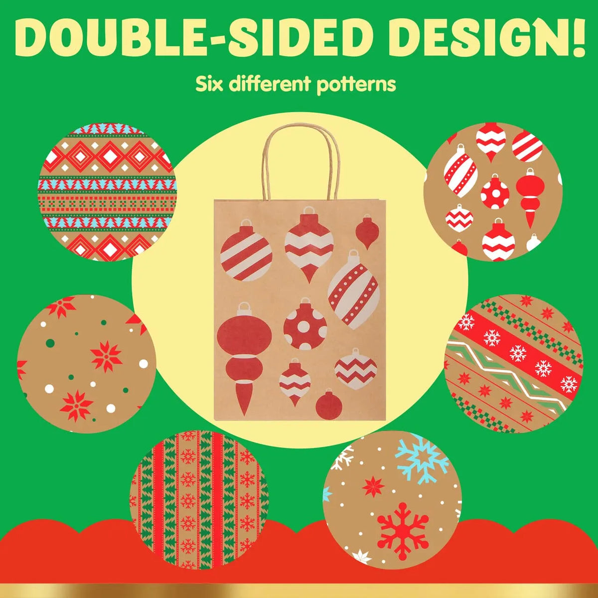 24-Pack Christmas Kraft Gift Bags with Assorted Holiday Prints