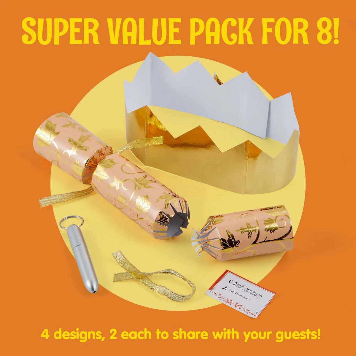 8-Piece Thanksgiving Cracker Set in Gold Theme