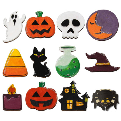 12 Pcs Halloween Wooden Magnets