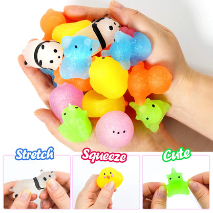 28 Glitter Mochi Squishy Toys with Valentine's Cards for Classroom Exchange