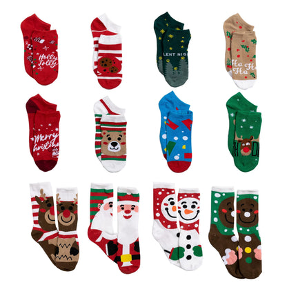 12 Days of Socks Advent Calendar (12 Pairs: Santa, Snowman, Reindeer, Gingerbread Man)