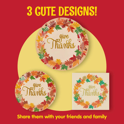 Thanksgiving Paper Plates & Napkins Set for 24 Guests