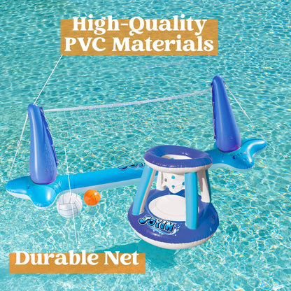 SLOOSH Inflatable Pool Float Set with Volleyball Net and Basketball Hoops, Blue