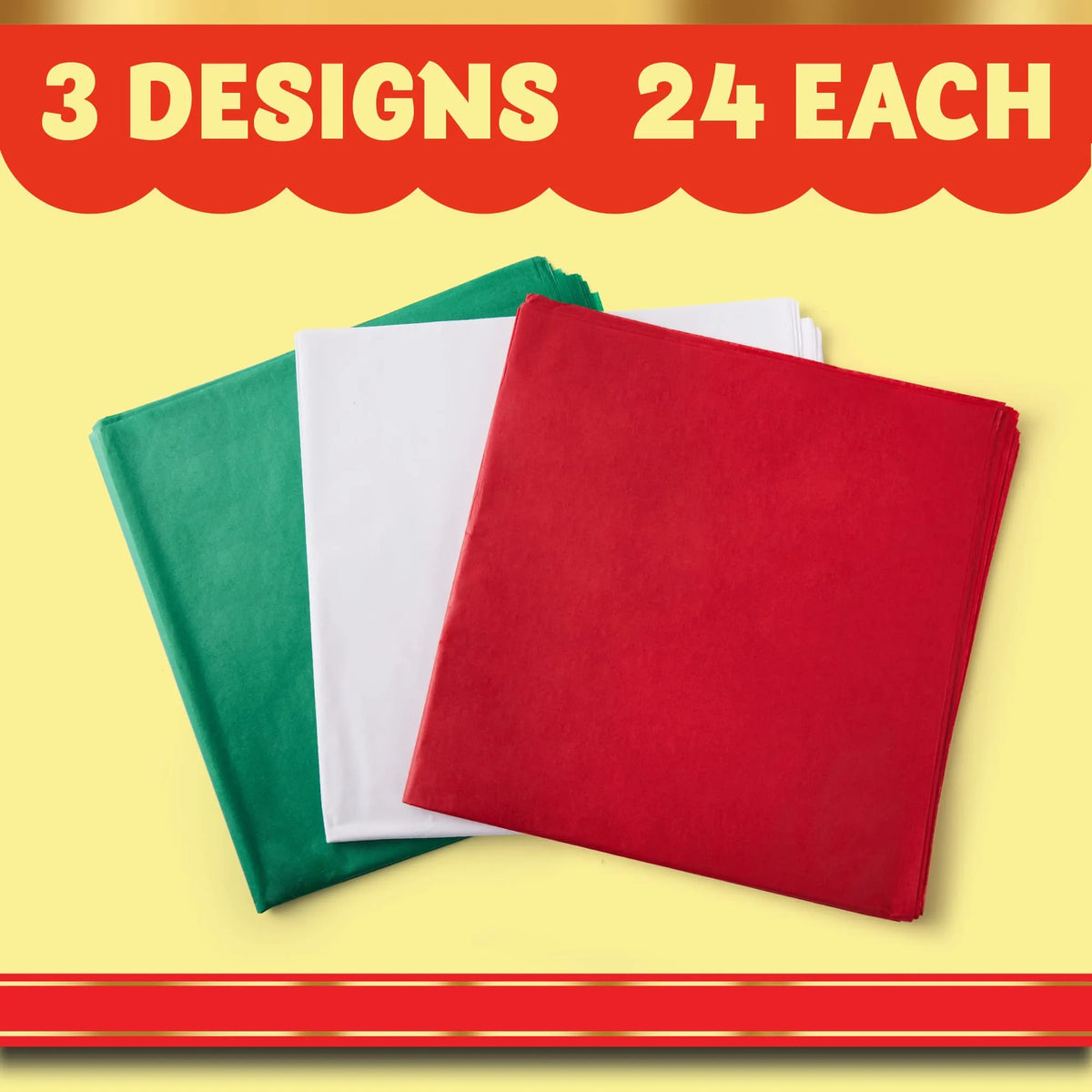 72 Sheets 20x20 Inch Christmas Tissue Paper Assortment (Red, Green & White)