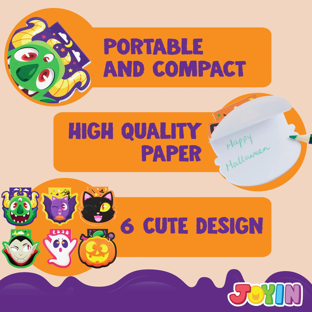 Halloween Spooky Characters Mini Notepad Set - 60 Pack