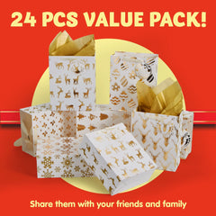 24-Pack Gold Foil Christmas Gift Bags