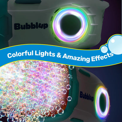 Play-Act 69-Hole Bubble Machine Gun Toy, Bazooka Rocket Shape Bubble Gun for Kids & Adults, Colored Lights Blaster Blower with Solution