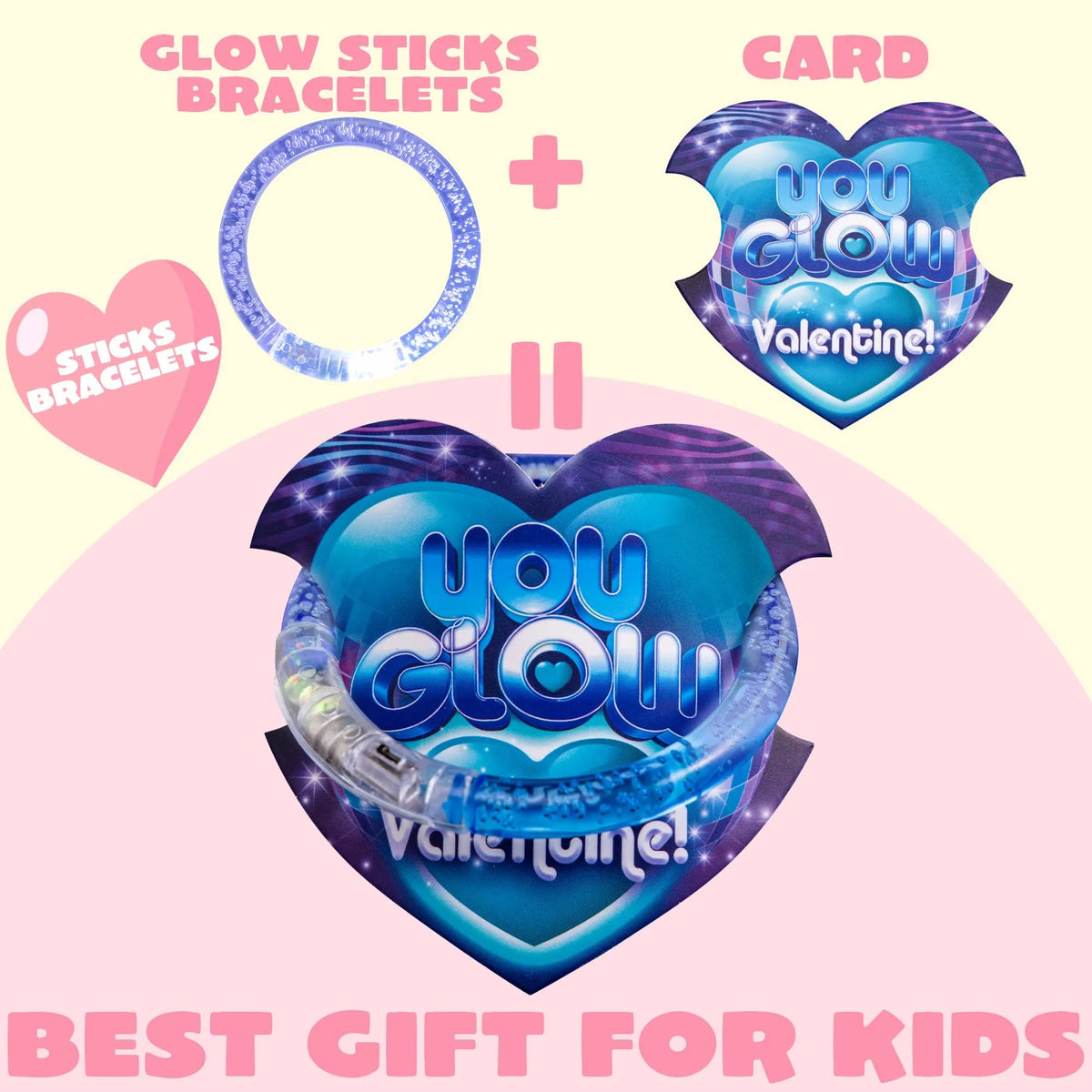 28 Glow Stick Bracelets with Valentine's Day Cards for Kids Party Favors