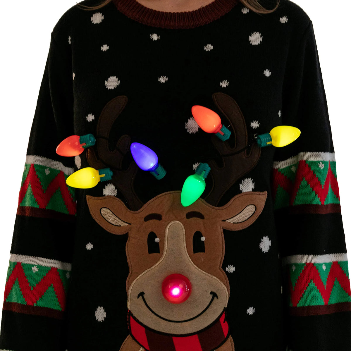 Black Reindeer Ugly Christmas Sweater with Lights
