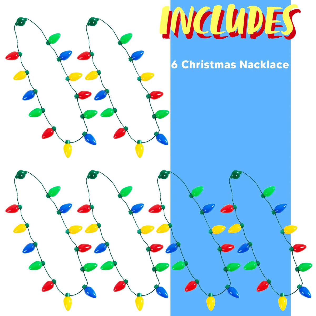 6-Pack Christmas Necklace with 12 Light Bulbs