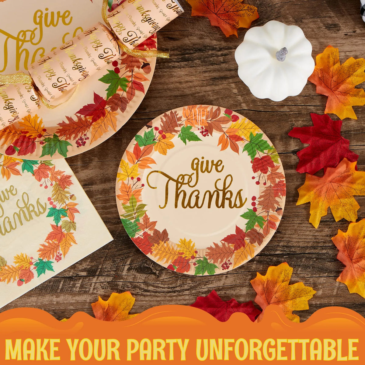 Thanksgiving Paper Plates & Napkins Set for 24 Guests