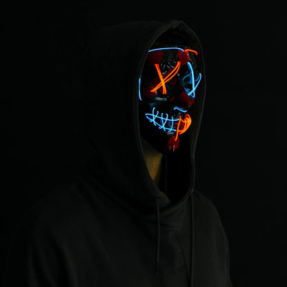 Halloween LED Mask with Light-Up Gloves (Blue & Red)