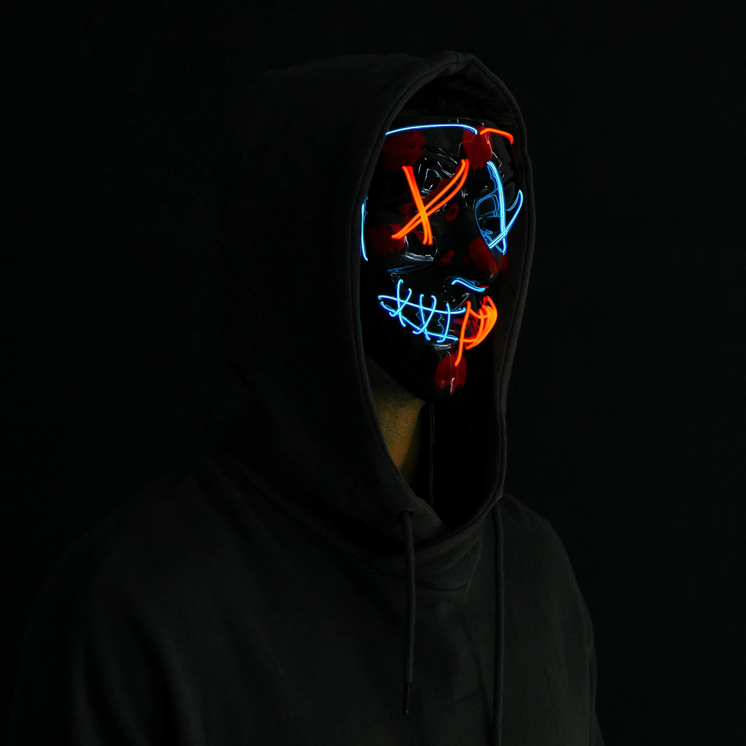 Halloween LED Mask with Light-Up Gloves (Blue & Red)