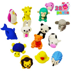 28Pcs Kids Valentine's Cards with Animal Erasers - Classroom Exchange Gifts