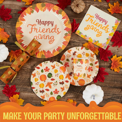 120-Piece Friendsgiving Disposable Dinnerware Set with Paper Plates and Napkins