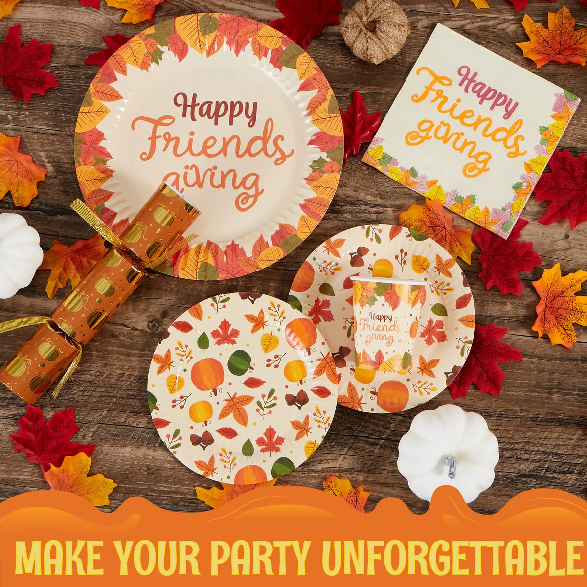 120-Piece Friendsgiving Disposable Dinnerware Set with Paper Plates and Napkins