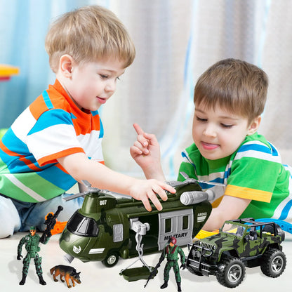 Friction Powered Helicopter and Military Truck Set