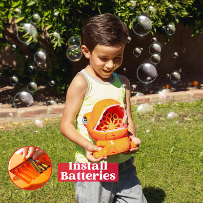 SLOOSH Orange Dinosaur Bubble Machine