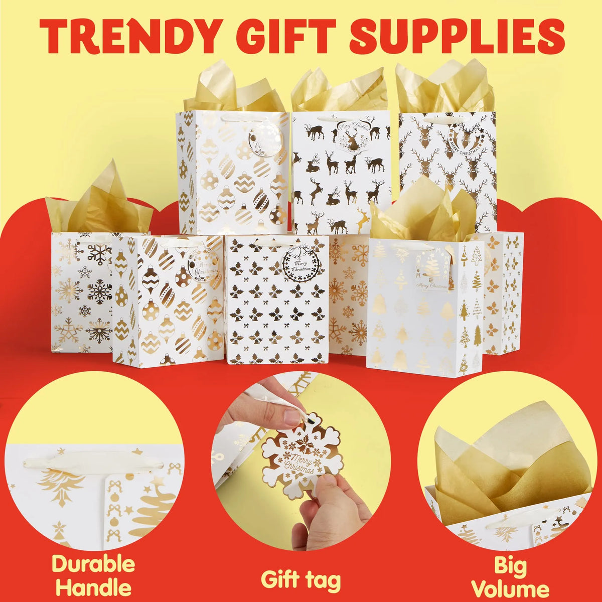 24-Pack Gold Foil Christmas Gift Bags