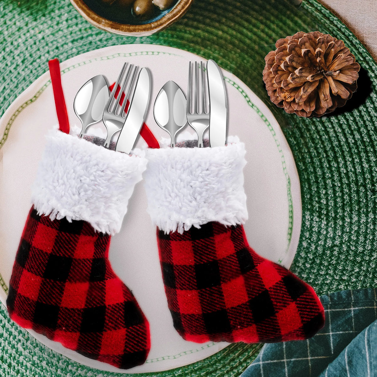 5-Inch Red and Black Buffalo Plaid Christmas Stockings, 12-Pack