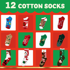 12 Days of Socks Advent Calendar (12 Pairs: Santa, Snowman, Reindeer, Gingerbread Man)