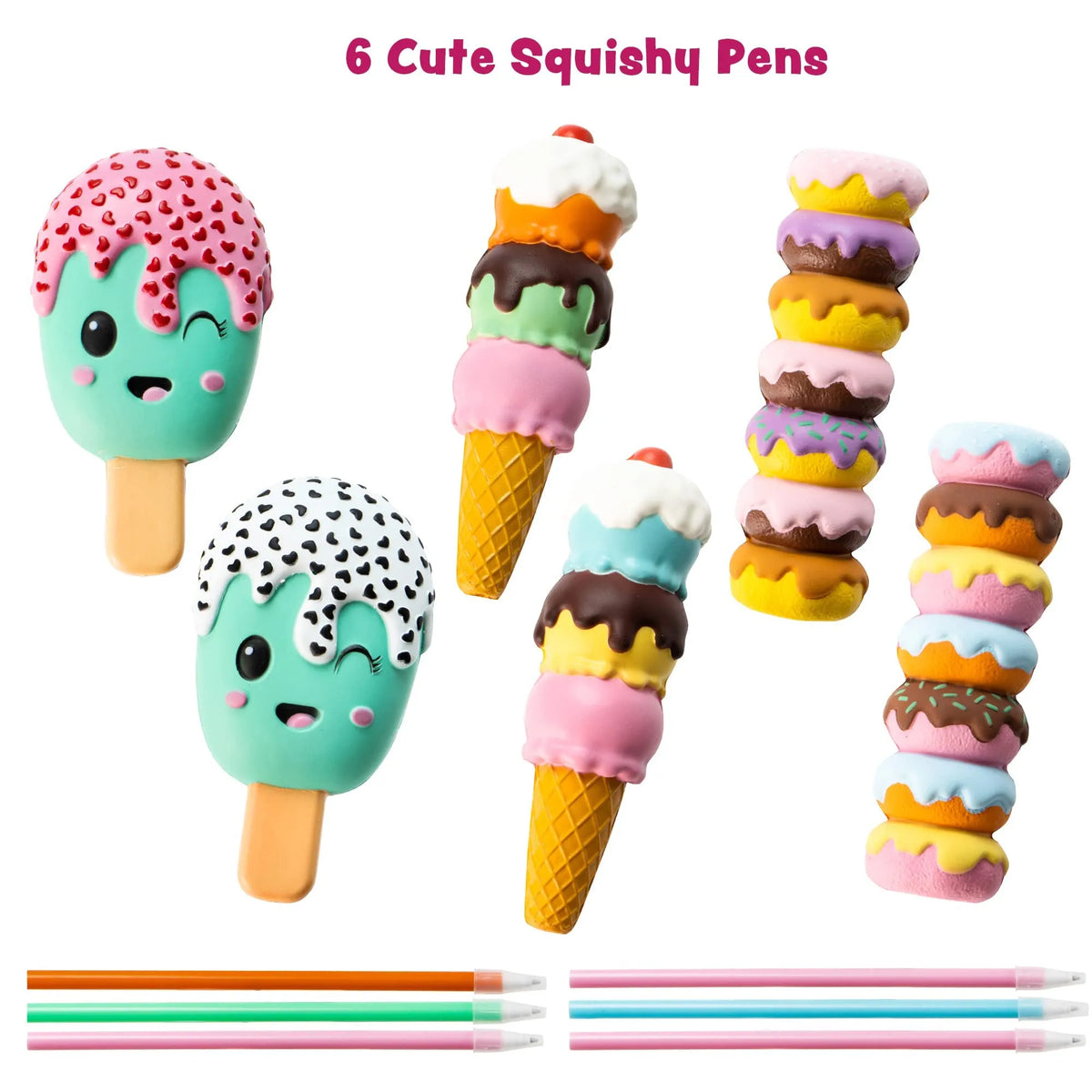 6-Pack Squishy Pens with Valentine's Day Cards for Kids - Classroom Exchange Gifts