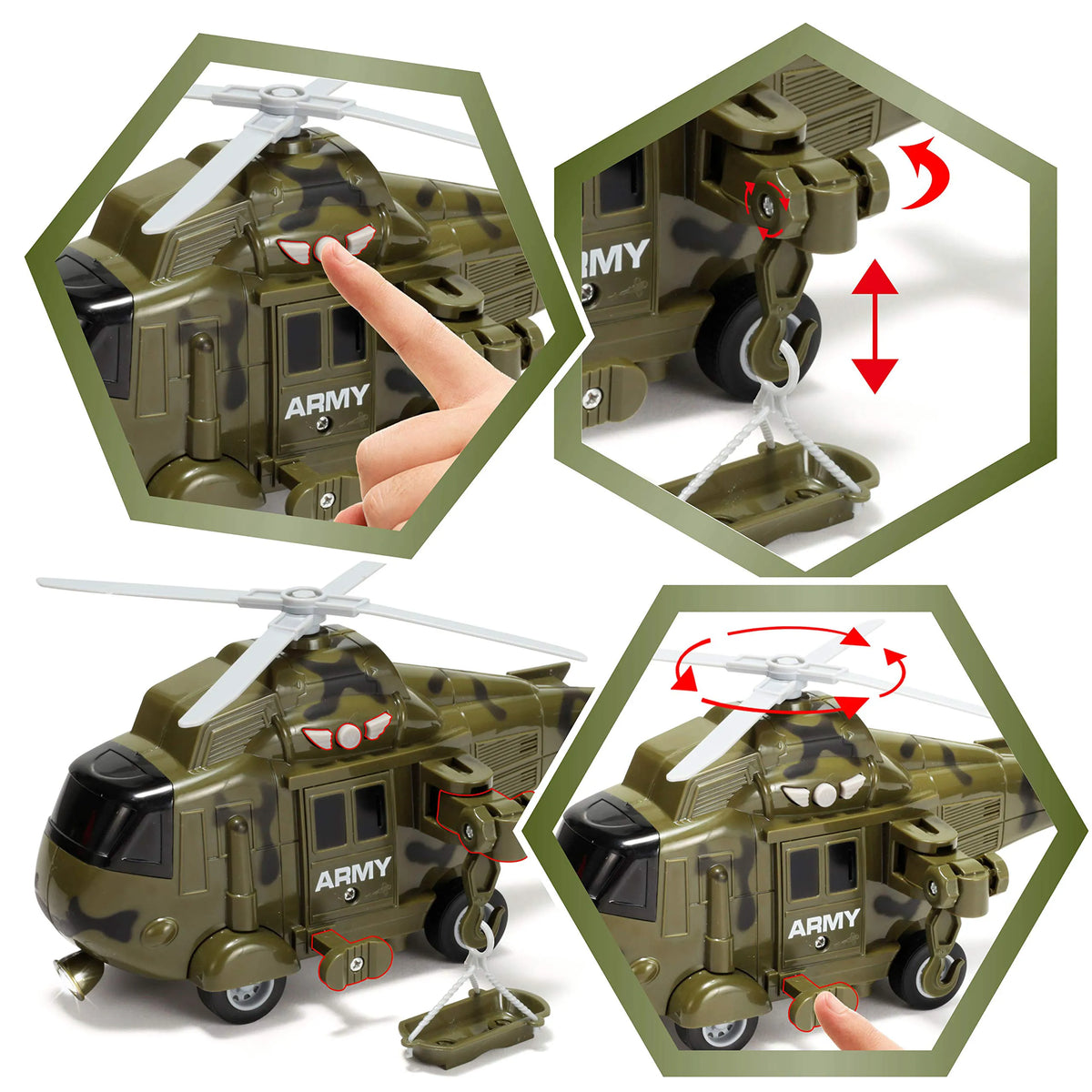 3-in-1 Friction-Powered Siren Military Vehicle Toy