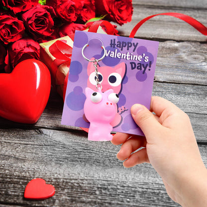 28-Pack Animal Keychains with Googly Eyes and Valentine's Day Cards for Kids