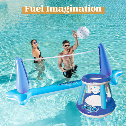 SLOOSH Inflatable Pool Float Set with Volleyball Net and Basketball Hoops, Blue