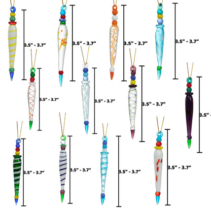 12 Glass Icicle Ornaments