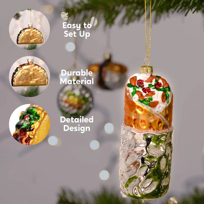 Christmas Glass Blown Ornament: Taco and Burrito Set