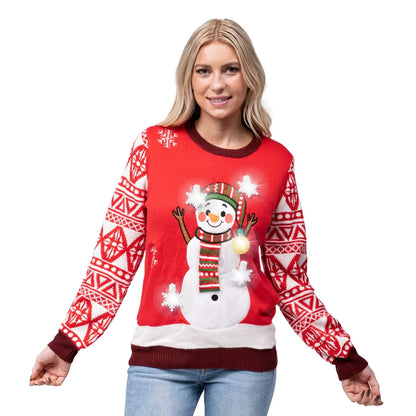 Adult Snowman Ugly Christmas Sweater with Light Up Bulbs