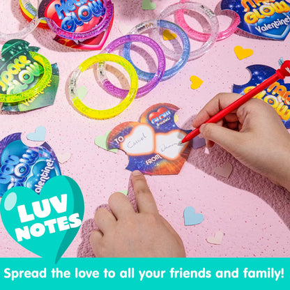 28 Glow Stick Bracelets with Valentine's Day Cards for Kids Party Favors