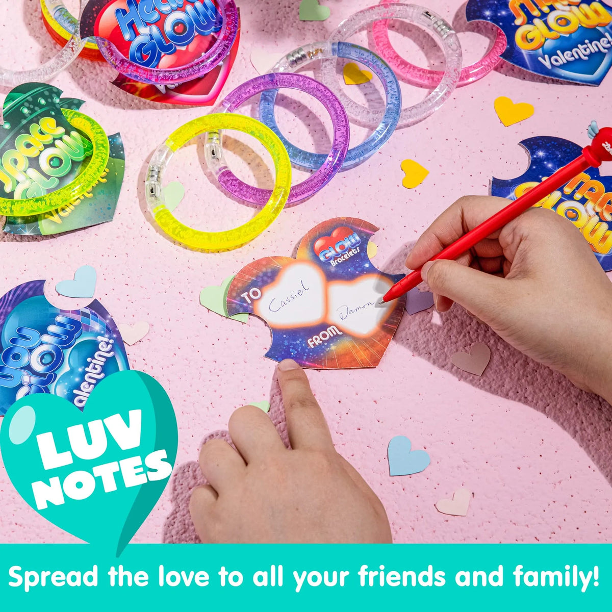 28 Glow Stick Bracelets with Valentine's Day Cards for Kids Party Favors