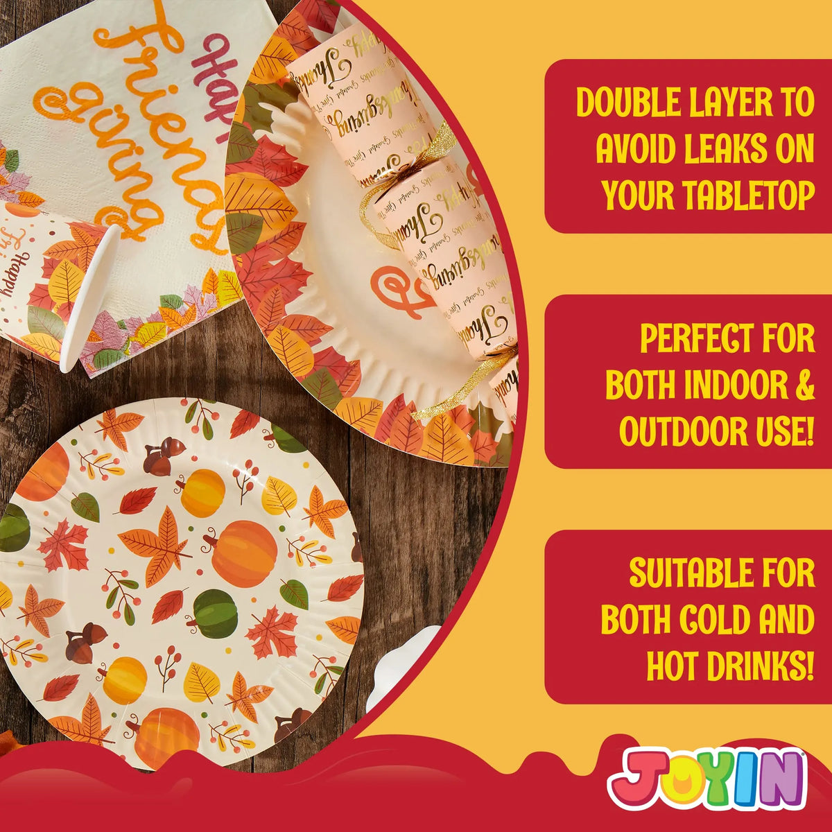 120-Piece Friendsgiving Disposable Dinnerware Set with Paper Plates and Napkins
