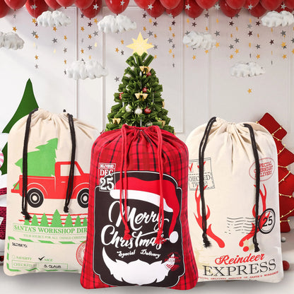 Christmas Canvas Burlap Gift Bags (3-Pack)